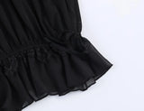 Purpdrank  Spring Summer Black Chiffon Lantern Pants Women Spliced Lace Elastic Waist Ruffles Cuff Long Loose Trousers Full Length Bottom