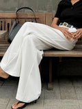 Purpdrank  Women's White Wide Leg Pants, Casual High Waist, Folds Baggy Long Pant, Female All-match Ladies Fashion Trousers, Autumn, Winter