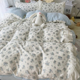 Purpdrank  3/4Pcs Vintage French Floral Lace Ruffles Winter Warm Milk Velvet Bedding Set Single Queen King Duvet Cover Bed Sheet Pillowcase