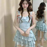 Purpdrank  New Summer Fashion Travel Beach Style Dress Sweet Constrast Color Lrregular Ruffle Short Dresses Y2k Casual High Streest Clothes