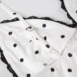 Purpdrank  Elegant Streetwear Polka Dot V-neck Spaghetti Strap Dress Summer Lady Sexy Long  Dress Fashion French Style Outfits