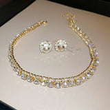 Purpdrank - Luxury Necklace Earrings Sets Green Crystal Necklace Women Weddings Bride Jewelry Accessories