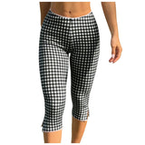 Purpdrank  Women Gingham Plaid Capri Leggings Lace Trim Waist Split Hem High Waist Slim Fit Casual Summer Pants Y2k Aesthetic Streetwear