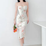 Purpdrank  Elegant Flower Print Suspender Dress Women Fashion Off Shoulder Backless Midi Dresses Chic Female Party Club Vestidos