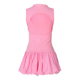 Purpdrank  Bubble Dress Women Summer Solid Color Round Neck Sleeveless Ribbed Mini Dress y2k Clothes Going Out Party Dresses