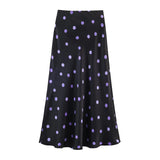 Purpdrank  5 colors Spring Summer Women Elastic High Waist Polka Dot Satin Skirt Mid Long A-line Skirts Femme