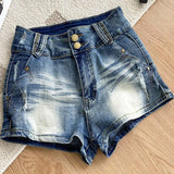 Purpdrank  American Retro Denim Shorts For Women Summer New Casual Ripped Tight Hot Pants Fashion Washed Distressed Hot Girls Shorts