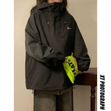 Purpdrank  Gothic Loose Women Vintage Port Wind Half Zipper Pullover Work Clothes Jacket Spring Hoody Drawstring Long Sleeves Casual Coats