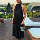 Purpdrank  Women Sexy Off Shoulder Dress New Elegant Solid Swing Loose Party Dress Spring Female Halter Slim Banquet Long Dress