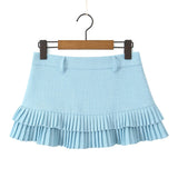 Purpdrank  3 colors Y2K Solid White Package Hips Spliced Pleated Mini Skirt Sexy Low Waist Short Skater Skirts With Shorts Lining