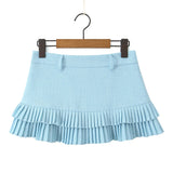 Purpdrank  3 colors Y2K Solid White Package Hips Spliced Pleated Mini Skirt Sexy Low Waist Short Skater Skirts With Shorts Lining