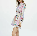 Purpdrank  Beach Wear High Waist Loose Vestidos Boho Floral Print Summer Dress for Women Vintage O-neck Long Sleeve Dresses