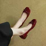 Purpdrank  Woman's Flats Patent Leather Ballet Flats Bowtie Boat Shoes Low Heels Slip on Flat Shoes Woman Black Loafers Spring Autumn