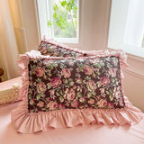 Purpdrank  2Pcs Romantic French Pure Cotton Princess Style Pillowcases Lace Vintage Pillow Cover Cushion Ruffles Pillow Sham 48*74cm