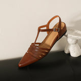 Purpdrank   Summer Genuine Leather Sandals Pointed Toe Sandals for Women Low Heel Concise Gladiator Shoes Fashion Narrow Band Ladies Shoes