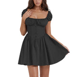 Purpdrank  Women Summer Dress Sleeveless Square Neck Corset Waist Button Front Short Dresses Casual A-Line Flowy Tank Dress Y2k Streetwear