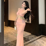 Purpdrank  Plus Size Mm French Heavy Craft Pure Desire Sexy Halter Dress for Women Spring Slim Fit Bodycon Long Dress