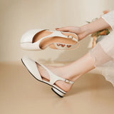 Purpdrank   Summer New Leather Low Heel Tabi Split Toe Shoes Women Single Shoes Lazy Slip on Design Footwear Leather Shoes Lady Sandals