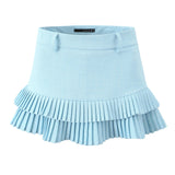 Purpdrank  3 colors Y2K Solid White Package Hips Spliced Pleated Mini Skirt Sexy Low Waist Short Skater Skirts With Shorts Lining