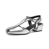 Purpdrank   Summer Women Shoes Split Leather Shoes for Women Square Toe Chunky Heel Women Sandals Retro Cover Toe Ankle Strap Shoes