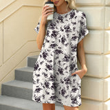 Purpdrank   Elegant Dress Women O Neck Short Sleeve Dresses Fashion Casual Printed Mini Dresses Summer New Chic Female Dress