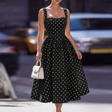 Purpdrank  Elegant Sexy Backless Print Dress Women Square Neck Sleeveless A-Line Dress Casual Summer Swing Bridesmaid Cocktail Prom Dresses