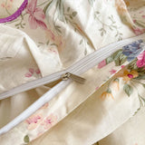 Purpdrank  100% Cotton Vintage Pastoral Style Rose Flowers Print Ruffles Bedding Set Duvet Cover Set Bow Lace Quilted Bed Skirt Pillowcases
