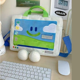 Purpdrank  Durable Funny Shoulder Bag Cartoon Smiling Face Embroidery Laptop Bags Large Capacity Versatile Bags for Students All-match