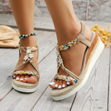 Purpdrank  Women'S New Summer Sandals Classic Wedge Thick Sole Elevated Elastic Strap Open Toe Hollow Clear Heel Sandals For Beach Vacation