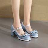Purpdrank - Girls Sweet Bow Moccasins Shoes Womens Lolita Mixed Colors Mary Janes Square Heels Ballet Pumps Bordered Shoe zapatillas mujer