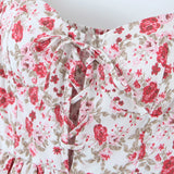 Purpdrank  Women Sexy Flower Print Cross Bandage Off Shoulder Dress Fold Elastic Back 3 layer Wood Ears Ruffles Hem Cake Mini Holiday Robe