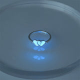 Purpdrank - Love Heart Ring Glow In Dark Fashion Adjustable Couples Rings Silver Color Pink Blue Light Jewelry Gift For Lover