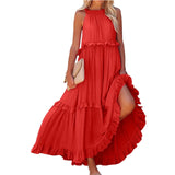 Purpdrank  Ladies' Bohemian Style High Street Summer Large Hem Stacked Long Dress Fashionable Daily Date Sexy Beach Style Pure Color Skirt