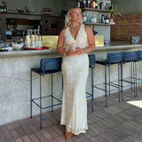 Purpdrank  Elegant Sexy Lace Dress Women Slim V Neck Backless Sleeveless Vestidos Female 2025 Spring Summer Fashion Chic High Waist Dresses