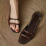 Purpdrank  Retro Square Toe Buckle Flat Sandals Women Fashion Sewing Slingback Brand Designer Shoes Summer Non-slip Roman Style Beach Shoes