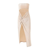 Purpdrank  Fashion Spring Summer Women Sexy Low Cut Hollow Out Strapless Dress Office Lady High Slit Skirt Girl Party Gift Dr290