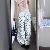 Purpdrank  American Retro Polka Dot Wide Leg Casual Pants Women's Autumn New Style Spicy Girl Lazy Loose Fit Long Trousers