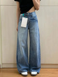 Purpdrank  Cowboy Pants for Woman Retro Blue Trousers Straight Leg High Waist Shot Women's Jeans Aesthetic Vibrant New in Teenagers Pant A