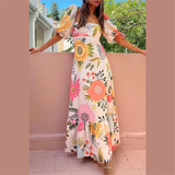 Purpdrank  Summer New Women's Fashion and Elegance Slim Fit Versatile Printed Embroidered Square Neck Dress