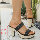 Purpdrank  Women Woven Pu Leather Thick Bottom Slippers Summer Open Toe High Heel Sandals Woman Fashion Wear-Resistant Slip On Slides Mujer