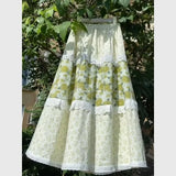 Purpdrank  Girl Flower Print Skirt Elegant Lace Patchwork Midi Skirt Women Summer Casual Elastic Waist A-Line Skirt Boho Faldas 405A