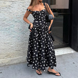 Purpdrank  Holiday Polka Dot A-Line Dress Slim-Fitting Slash Neck Sleeveless Maxi Dresses For Women Summer Elegant Fashion Streetwear