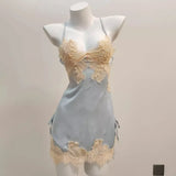 Purpdrank  Sexy Pajamas for Women Nightwear Ice Silk Lace Beautiful Back Suspender Pajama Night Dress Elegant Strap Sweet Nightgown