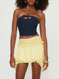 Purpdrank  Women Lace Ruched High Waist Mini Skirts Spring Summer Irregular Hem Casual Skirts