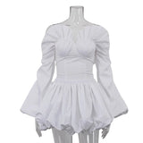 Purpdrank  Folds Puff Skirt Set Celebrity Outfits Sexy Women Skirt Two Piece Set Elegant Off Shoulder Long Lantern Sleeve Ruffle Corset Top