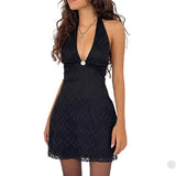 Purpdrank  Sexy Lace Dress Women Summer Deep V Neck Sleeveless Backless Bodycon Mini Dress 2000s Evening Party Dresses Streetwear