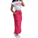 Purpdrank  Sexy T-shirt Skirt Two Piece Set Women New Short Sleeve O-Neck Crop Top High Waist Skirt Solid Fashion Suit Streetwear Partywear