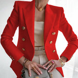 Purpdrank  Women's Autumn Blazers New Solid Fashion Casual Suit Short Jacket Golden Button Lady Suit Comfortable Commuting Long-sleeved Top
