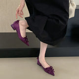 Purpdrank  Brand Pointed Toe Chunky Root Satin Heels Women Bowknot Shallow Design Elegant Party Shoes Fashion Luxury Designer Pumps Ladies