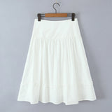 Purpdrank  New Holiday Buttons Low Waist Midi Long Skirt Women Spliced Ruched Wood ears Swing A-lined Skirts Boho Yellow White